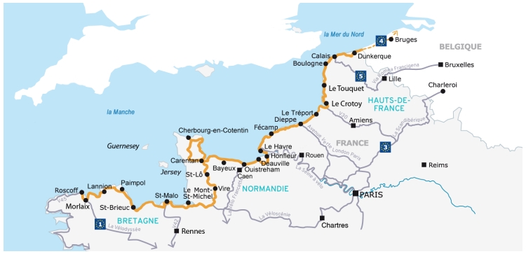 Parcours de la Vélomaritime, route cyclable de 1500 kms à la découverte du littoral entre Roscoff et Dunkerque